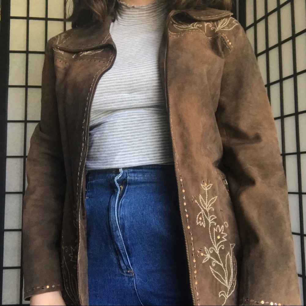 Vintage 100% Leather Western Style Sequined Jacket